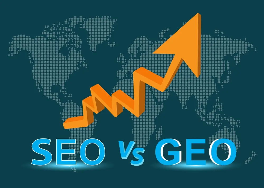 SEO vs. GEO – Grafik zum Wandel im Online Marketing durch KI und Generative Engine Optimization.
